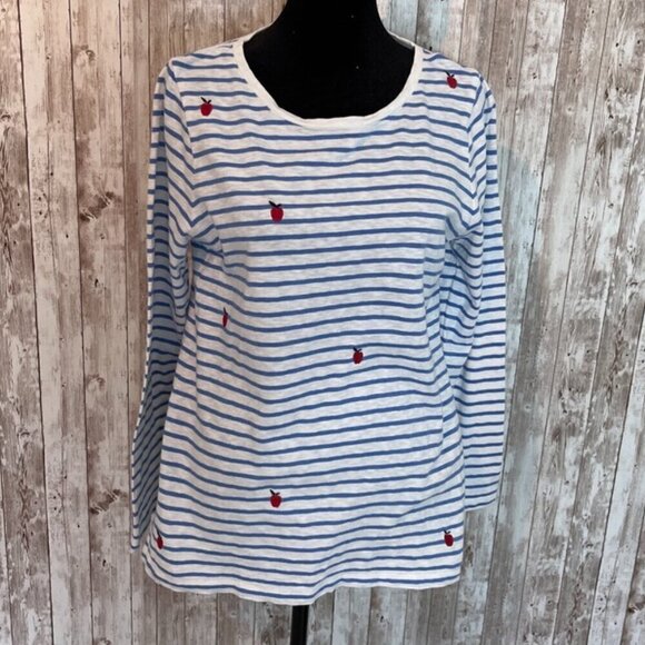 Talbots White and Blue Long Sleeve Shirt w Embroidered Apples size MP - Picture 1 of 5